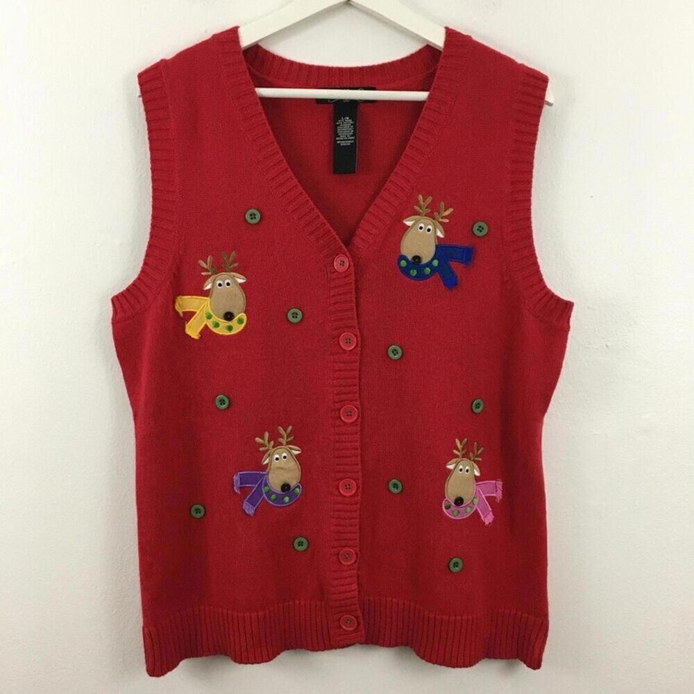 Crystal-Kobe Christmas Holiday Sleeveless Button Down Vest Size L ...